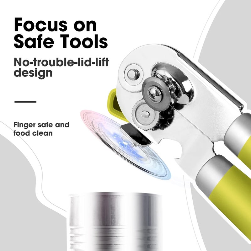 Beneno Heavy Duty Hand Can Opener Manual with Magnet, Durable Sharp Carbon Steel Blade Smooth Cutting, Big Effort-Saving Knob & Soft Grip Handle, Multifunctional Bottle Opener, Lime Green - Image 5